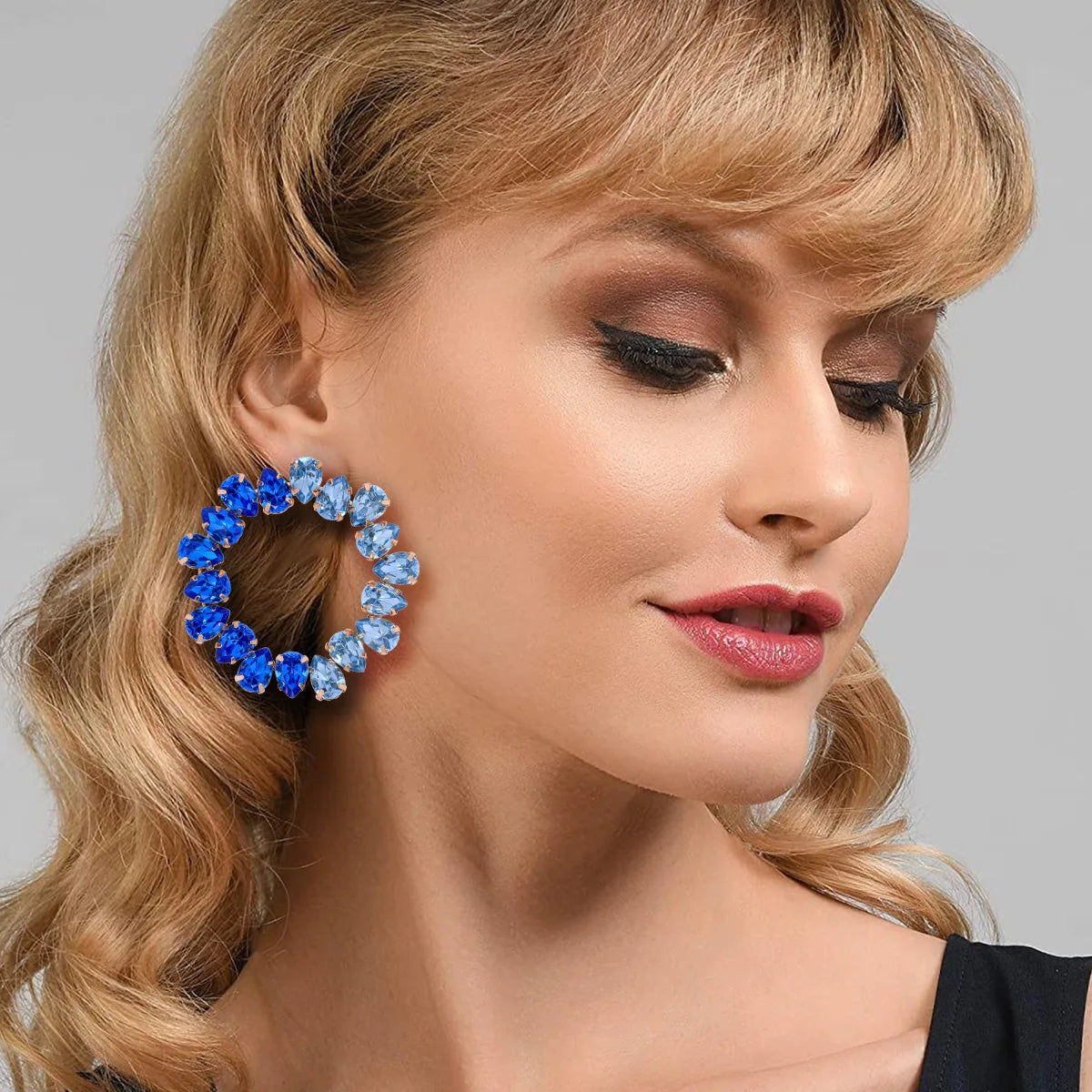 Trendy Multi Color Crystal Geometric Earrings Statement Rhinestone Water Drop Round Earrings for Women