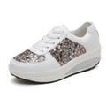Women's Sequins Fashion Trendy Casual Shoes Thick Bottom Increase Anti-slip Ladies Muffin Shoes Breathable Women's Walking Shoes