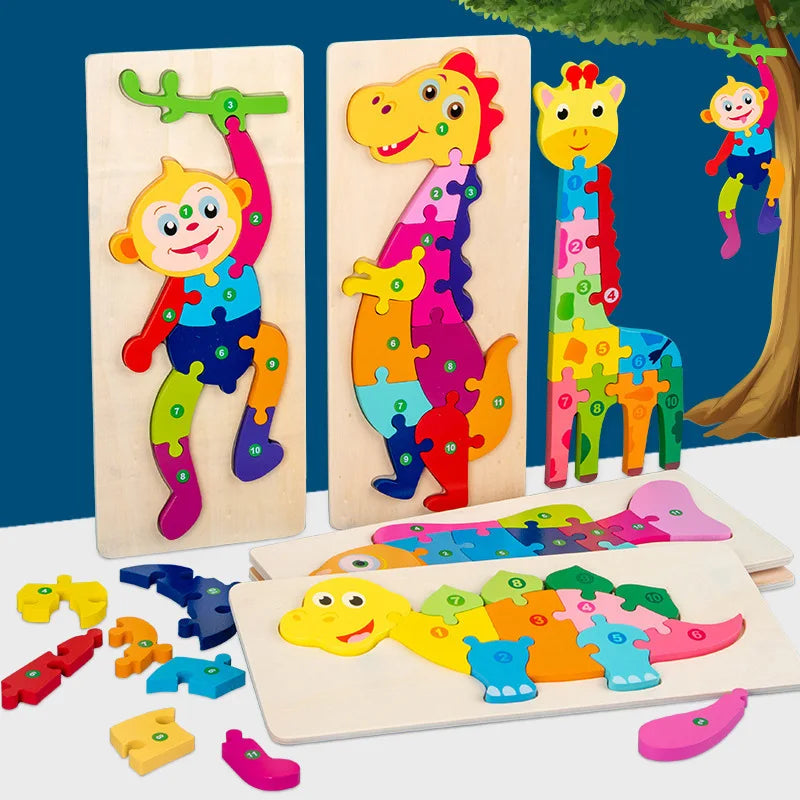 Montessori 3D Puzzle Cartoon Animal Number Large Particle Building Blocks Learning Educational Toys for Kids Boys Girls