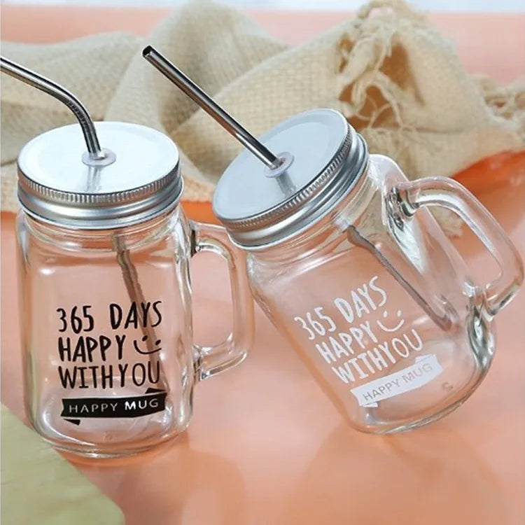 Top Seller Hot Sale Wholesale Glass Mason Jars Cup With Handle and Straw