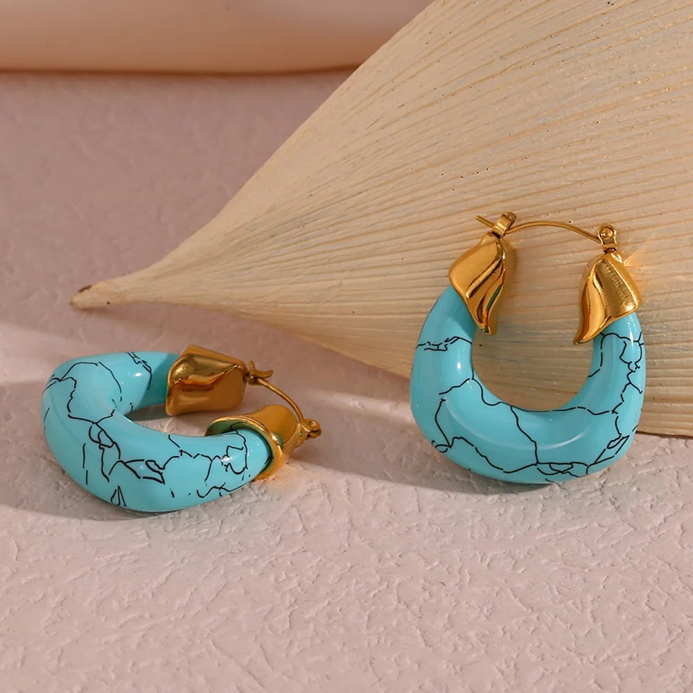 Chunky Acrylic Earrings 18K Gold Plated Stainless Steel Jewelry Colorful Hoop Earrings Boucles D'oreilles