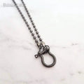 NM45643 U-Shaped Horseshoe Shackle Clasp Beaded Niche Design Personality Collarbone Chain Necklace Gunmetal Gunblack Plated