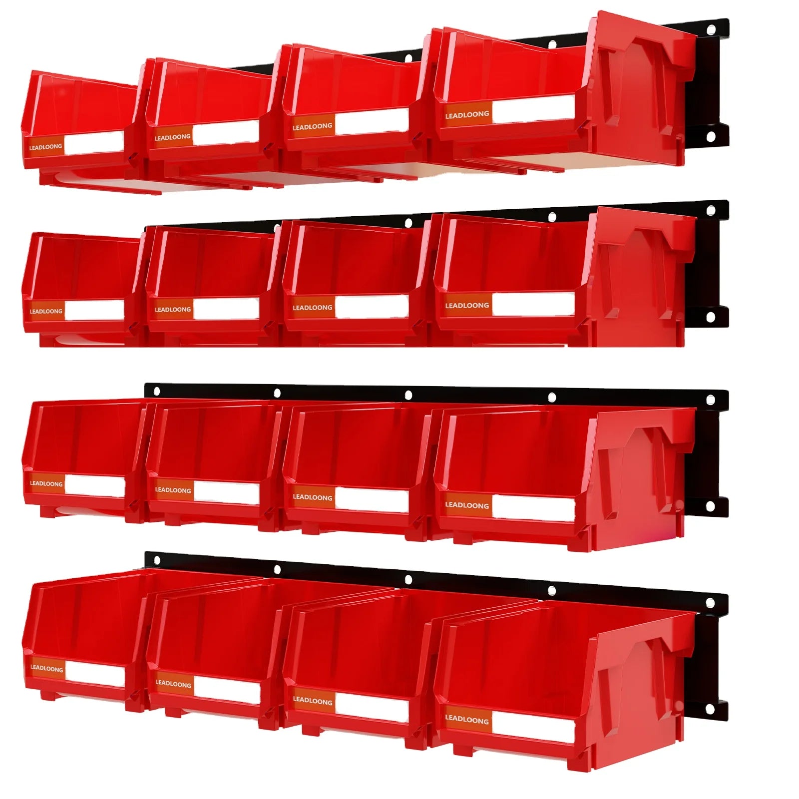 LEADLOONG Red Metal Plastic Garage Part Organized Parts Bin Rack 49.7*11.4 CM/19.6*4.5 INCH Wall Mount Organization Durable