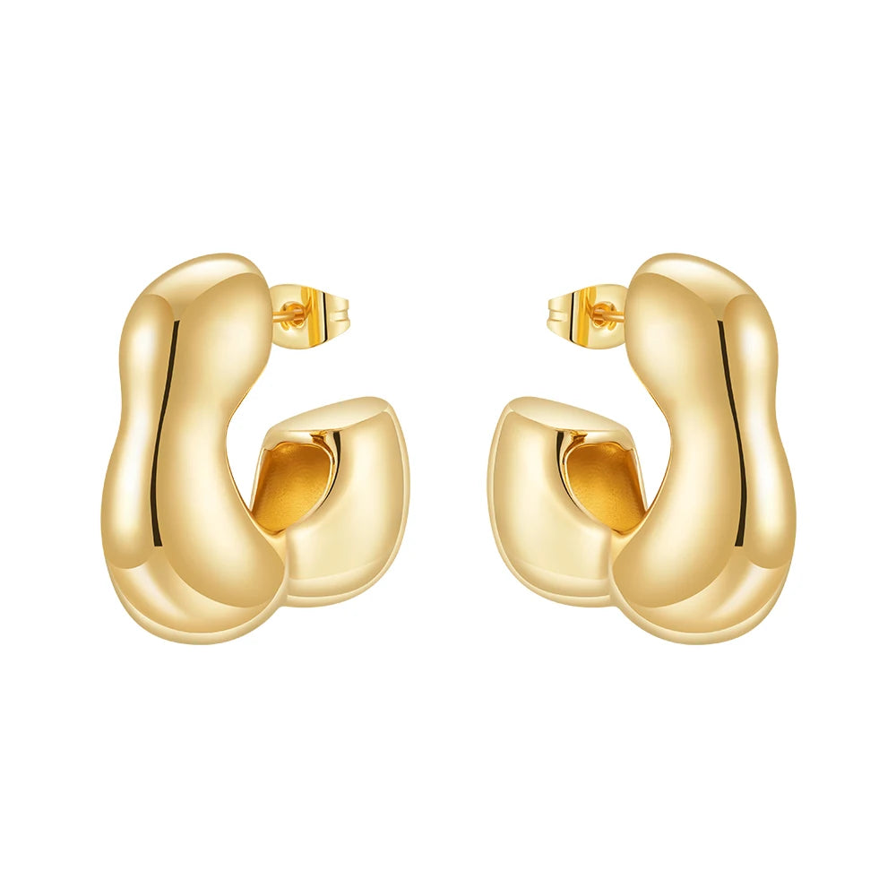 Fashion 18K Gold Plated Brass Jewelry Smooth Hollow Irregular Chunky Hoop Earrings Punk for Woman Earrings E241647