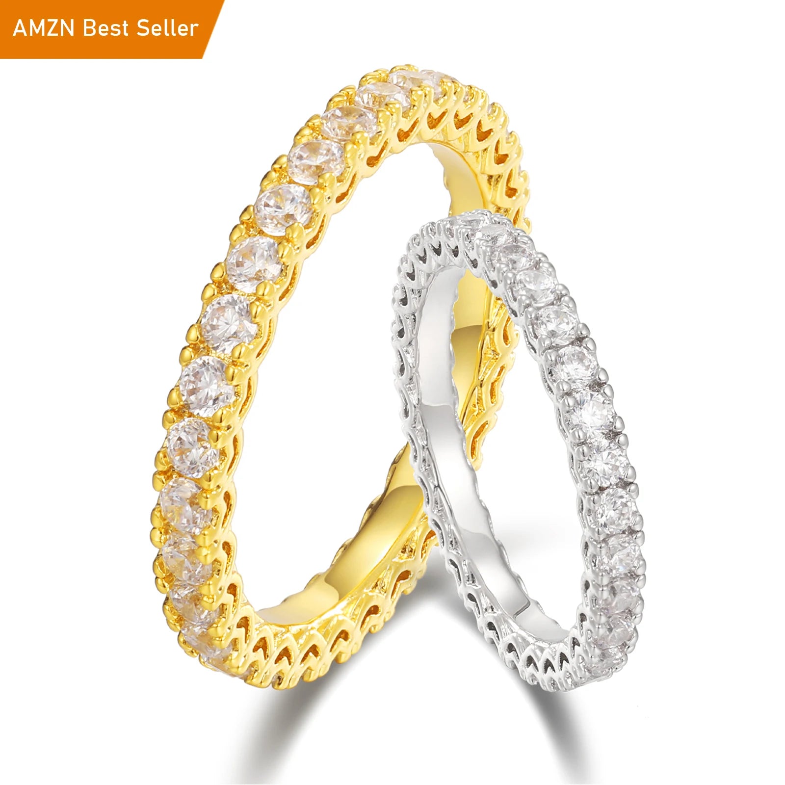 Luxury Engagement Jewelry Gold Plated 925 Sterling Silver 1 Row VVS Moissanite Diamond Eternity Band Ring for Women Girls