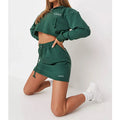 K210165 Girls Skirt Two Pieces Set Fall Spring Solid Color Tracksuit Casual Outfit Ladies Crop Hoodie Skirts Set Women