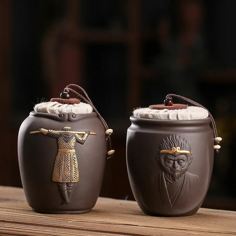 Wukong Purple Sand Tea Caddy Porcelain Small Eco-Friendly Modern Sealed Jar White Tea Container Household
