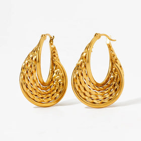 Vintage Irregularity Tarnish Free Jewelry Gold Plated Stainless Steel Multi-Layer Twisted Hoop Earrings Unisex Luxury Trendy