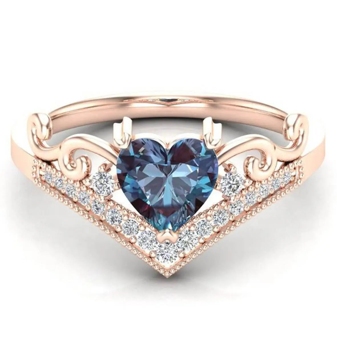 Rose Gold Plating 925 Sterling Silver Jewelry CZ Oval Cut Alexandrite Engagement Ring Set
