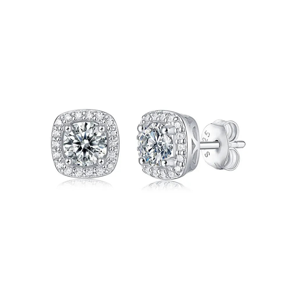 CANNER 0.5 Carat Moissanite S925 Silver Earrings square Surrounded Carat Diamond Earrings