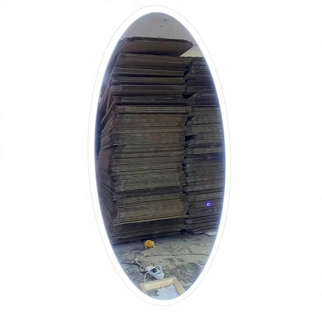 Modern Barber Salon Mirror with LED Light Single-Side Design Oval Shape Wall-Mounted for Bedroom & Gym Use