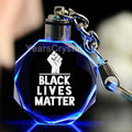 Cheap Custom 3D Laser Black Lives Matter Glass Led Crystal Keychain with George Floyd Photo