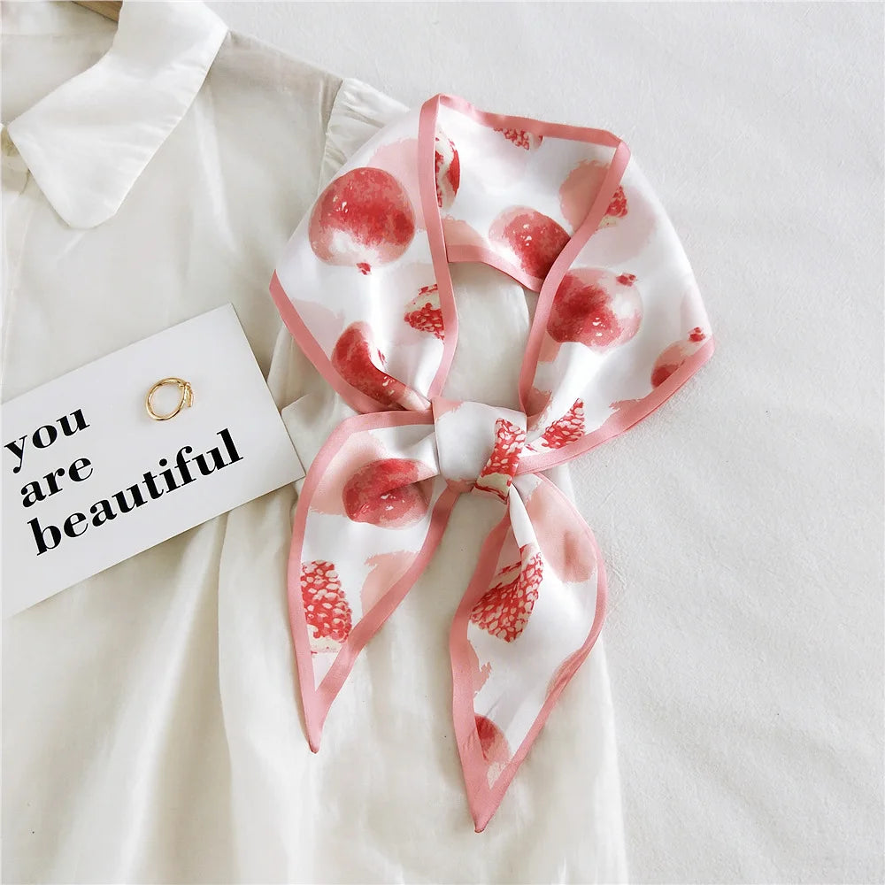 New Luxury Branded Scarf Lady Digital Pomegranate Orange Fruit Printed Hair Scarves Satin Ribbon Twill Silk Designer Scarf Woman