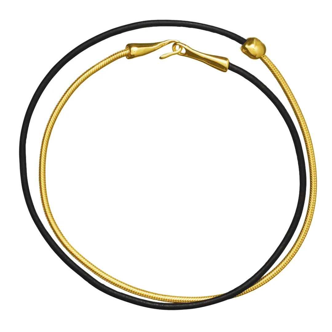 2024 New Simple Long Black Leather Braided Rope Spliced Brass Electroplated Gold Snake Bone Chain Necklace Universal Jewelry