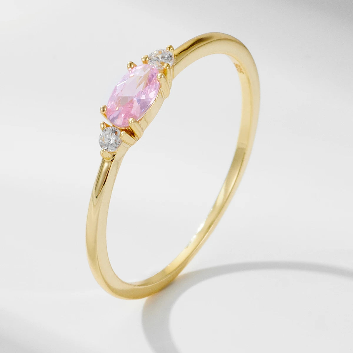 Simple Retro 925 Sterling Silver Jewelry Exquisite Gold Plated Cute Pink Zircon Ring for Women Wedding Engagement Gift