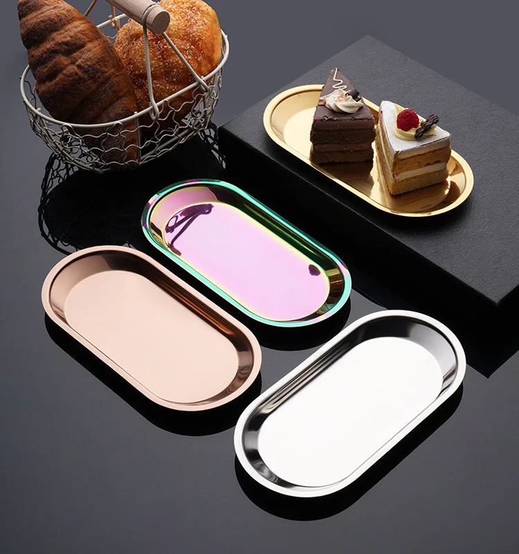 Luxurious Eco-friendly PC Cake Tray Elegant Nordic Country Style Stainless Steel Napkin Engraving Fruit Plate for Party Lunches