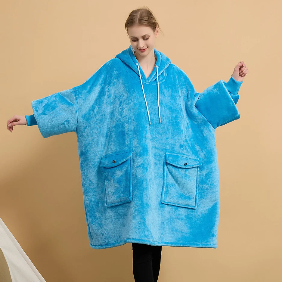 Wholesale Custom Label Wearable Hoodie Blanket Cozy Sherpa Plush Fleece Warm Comfortable Wearable Blanket