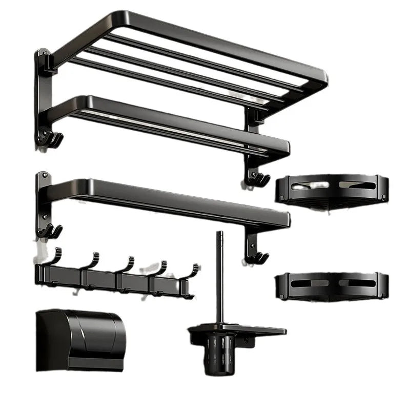 Modern Design Wall-Mounted Aluminum Chrome Eco-friendly Six-piece Bathroom Accessories Towel Rack Toilet Storage Foldable