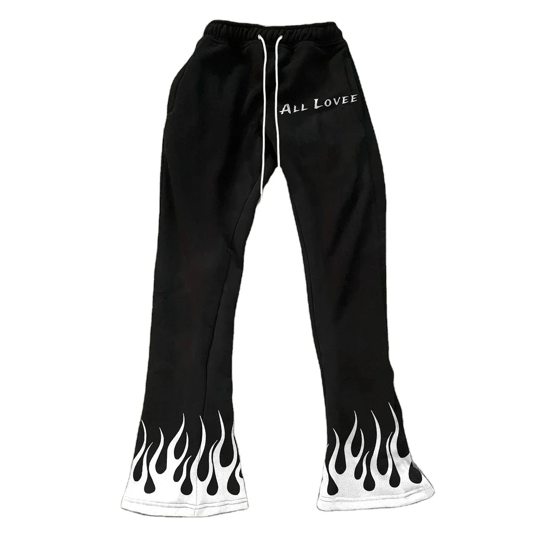 2023 Autumn Spring Collection 3D Printed Loose Casual Bell Bottom Joggers Pants Elastic Waist Mid Waist All Over Printing Stock
