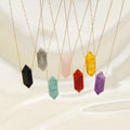 Wholesale Stainless Steel Natural Stone tiger Eye Rose Quartz Necklace Fashion Vintage Gemstone Jewelry Hexagon Necklace Gift
