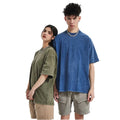High Quality 100% Cotton Heavyweight Acid Wash T-Shirts for Men Oversized Fit Short Length O-Neck Formal Print Logo Knitted