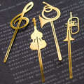 New Kawaii Cute Gold Western Musical Instruments Violin Trumpet Music Note Metal Book Markers Bookmark Paper Clips