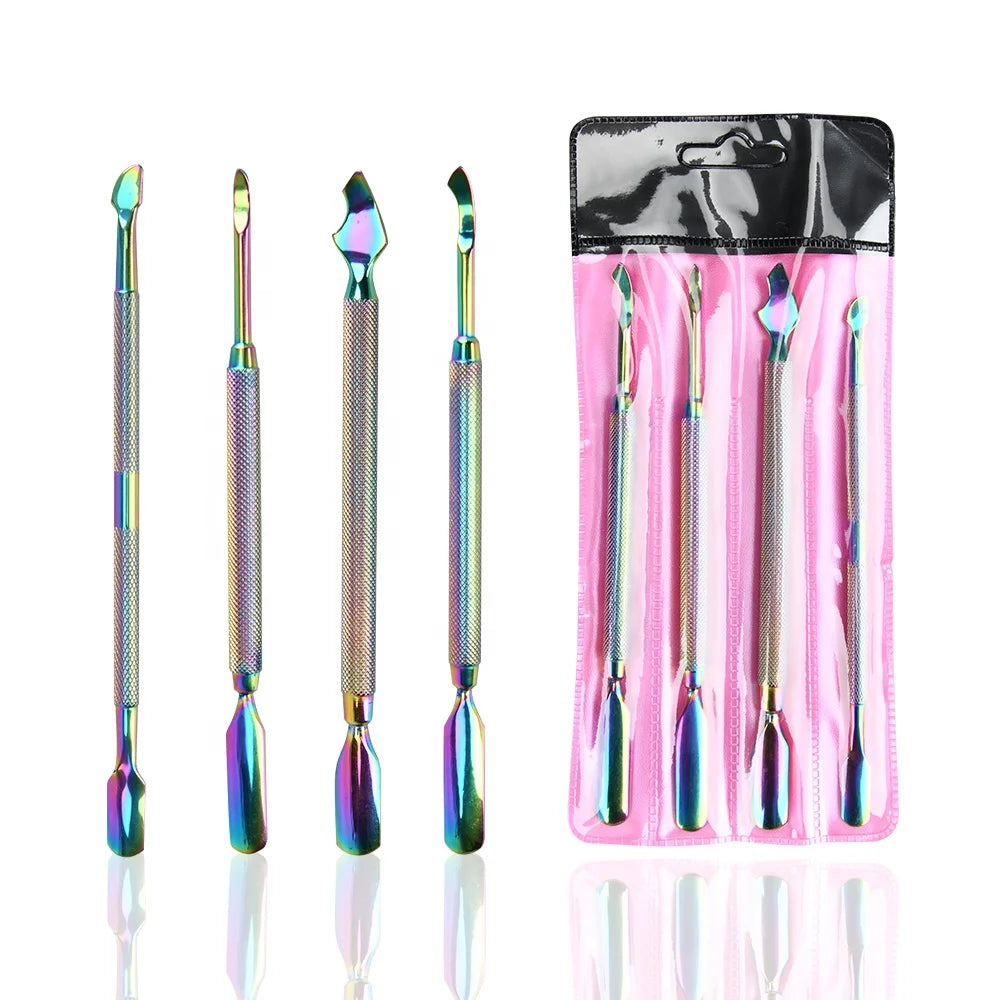 Trending Beauty Products 2024 New Arrivals Stainless Steel Titanium Manicure Pedicure Nail Art Tool Rainbow Cuticle Nail Pusher