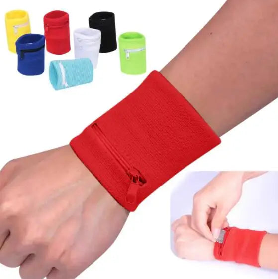 Cotton Wristbands Sport Sweatband Zipper Wrist Wallet for Running Basketball Tennis Sweat Wrist Support Brace With Pocket