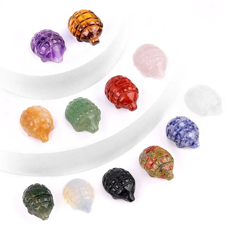 1 Inch Mini Hedgehog Crystal Crafts Vintage Natural Amethyst Agate Jade Carving Small Pangolin Animal Landscaping Ornaments