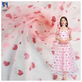 Sweet Pink Love Heart Pattern Glitter Print Tulle Fabric Lace Girl Casual Dress Fabric