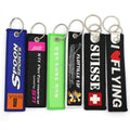 Factory Price Personalized Embroidered Stainless Steel Polyester Twill Durable Flight Keychains Woven Car Keychain Promotional