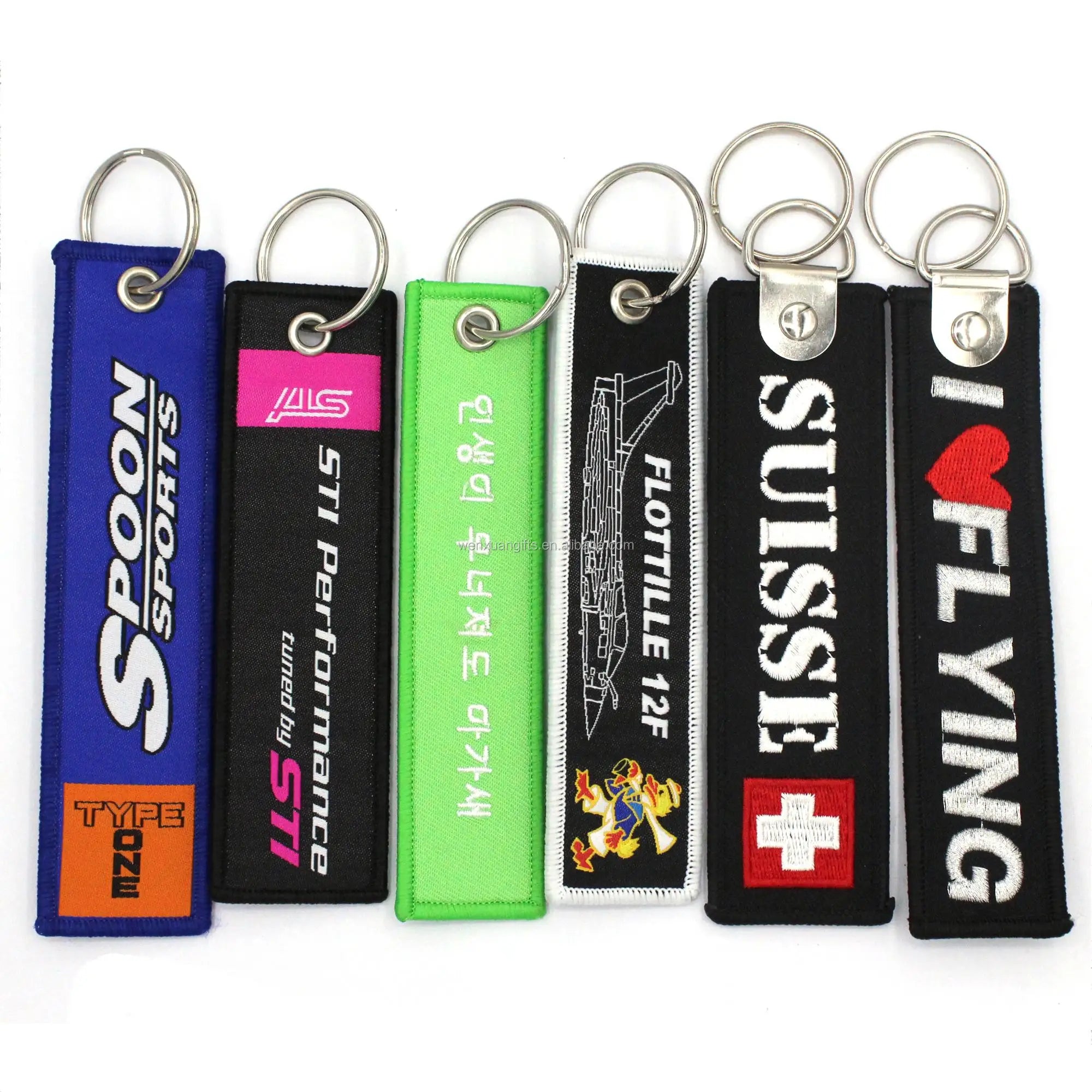 Factory Price Personalized Embroidered Stainless Steel Polyester Twill Durable Flight Keychains Woven Car Keychain Promotional