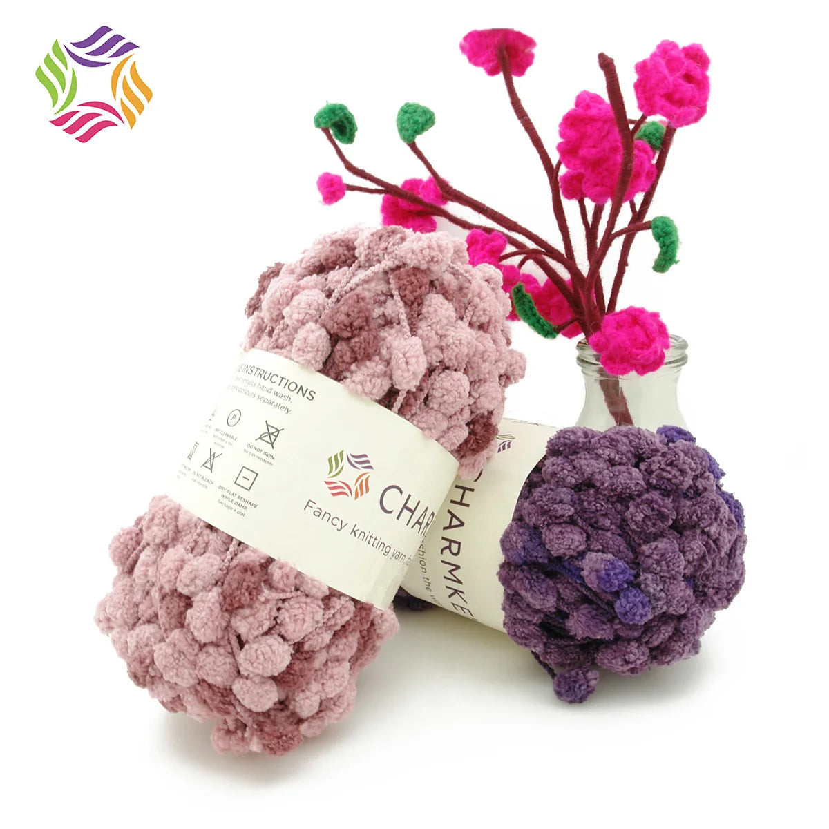 Charmkey Assorted Wholesale Fancy Hand Knitting 100% Polyester Fabric Pom Pom Yarn for Crocheting