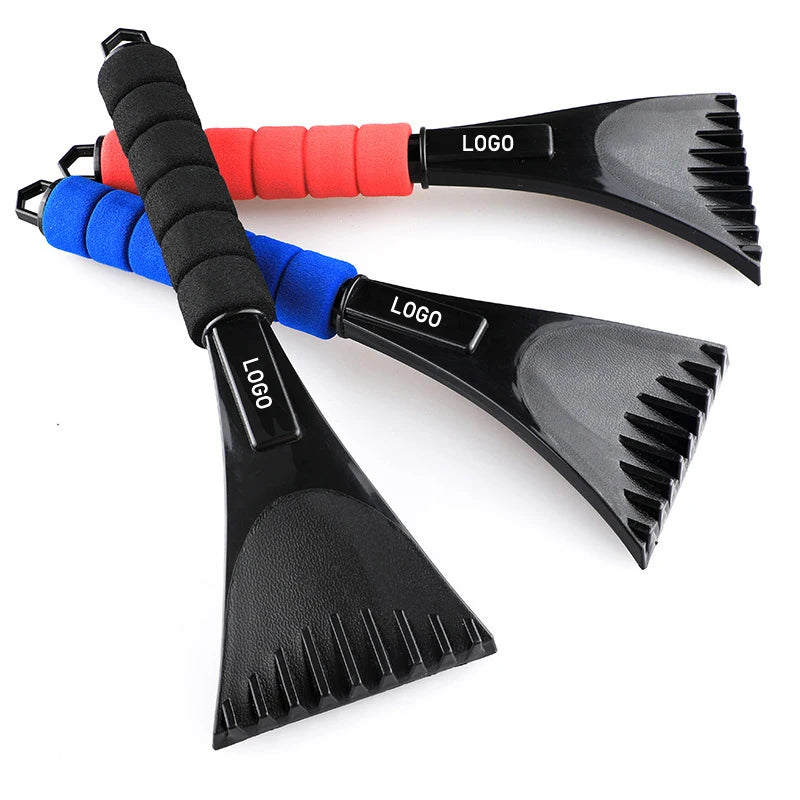 Custom Logo Plastic Car Windshield Ice Scraper Soft Foam Grip Wide Blade Snow Remover for Winter Promotional Giveaway