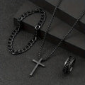 18K Gold Plated Alloy Cross Pendant Bracelet and Ring Set Hip Hop Style for Fashion Party or Gift