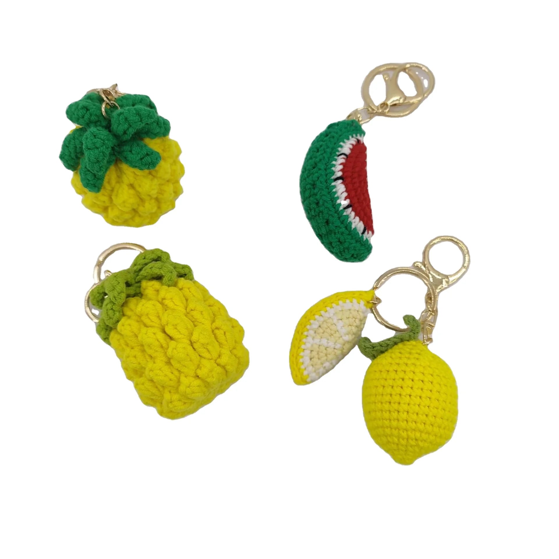 Simulation Watermelon Strawberry Crochet Keychain Macrame Key Chains Hand Made Knitting Lemon Pineapple Keychain Fruit Keychains