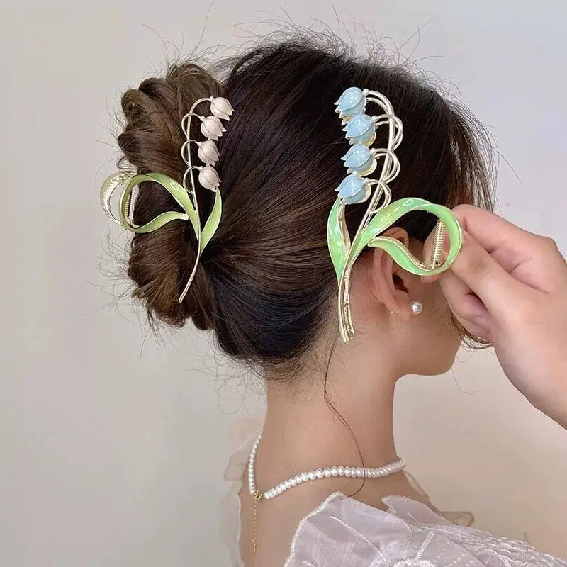 Factory Wholesale Tulip Claw Hair Clips Women 12cm New Style Elegant Alloy Sweet Decorative 5cm Plastic/Metal Size Hot Selling