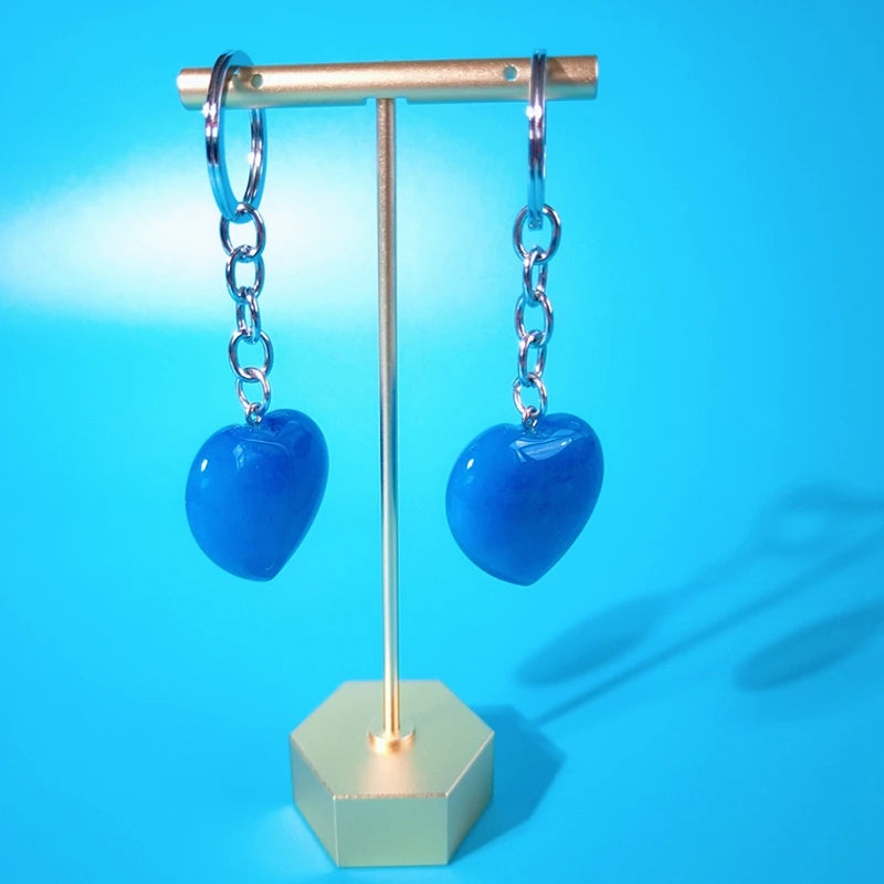 DIY New Arrival healing crystals stones heart Pendant Yoga keychain necklace Charming Alloy blue aventurine keychain necklaces crystals