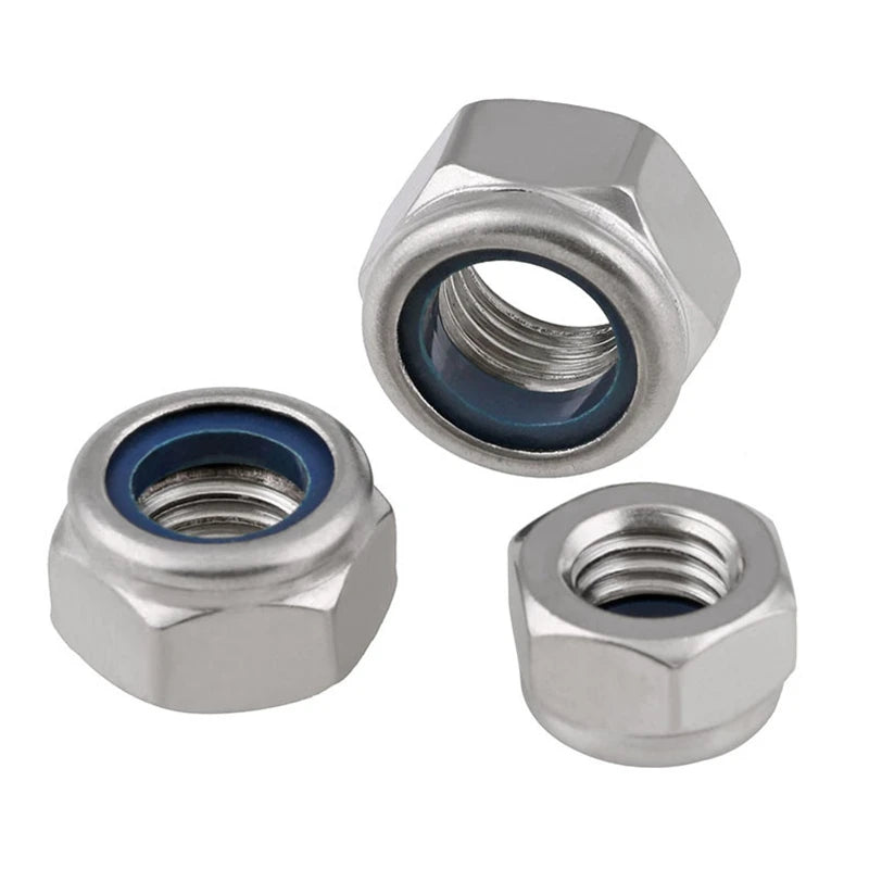 DIN985 M2-M12 Stainless 304 Steel Hex Nylon Self-locking Slip Insert Locknuts Nickel Plated