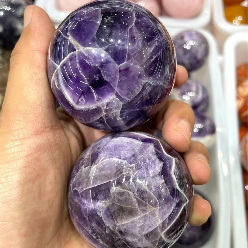 Wholesale Polished Crystal Ball Dream Amethyst Quartz Sphere Healing Stones with Chevron Design