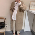 Korean Style One Size Comfortable Knee Raglan Sleeve Sweater Autumn and Winter Long Pocket Knit Cardigan