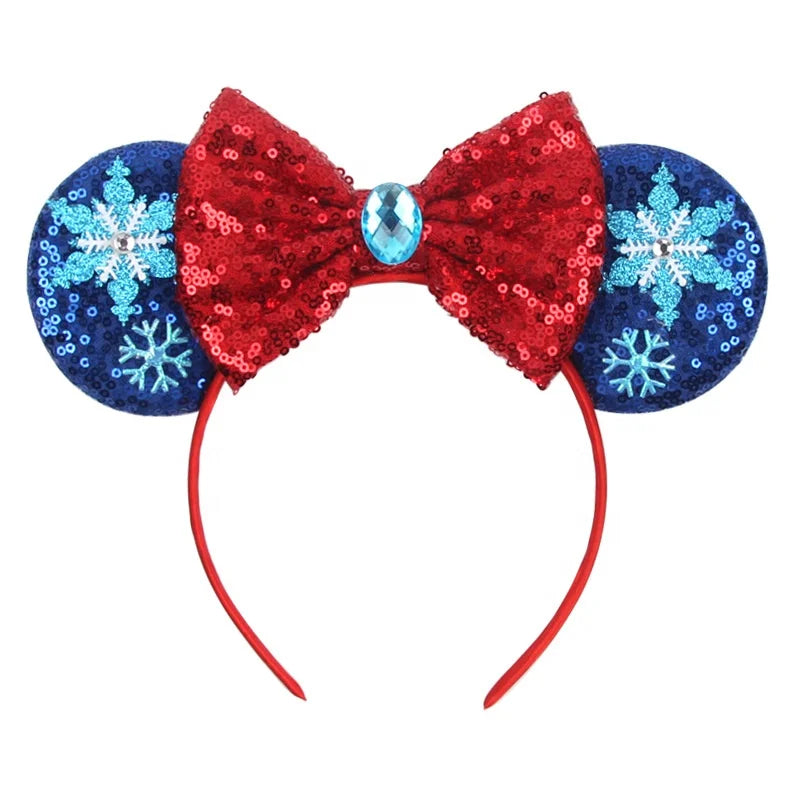 Cute Flake X-Mas Headband New Designed Christmas Mouse Ears and Bow for Kids Festival Party Headband