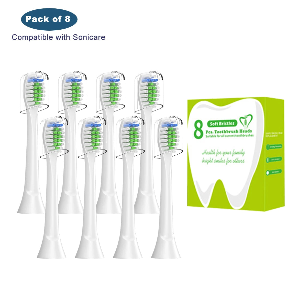 Wholesale 8 Pack Sonic Cleaning Power Replacement Toothbrush Heads for Deeper Cleaning in Hard-to-reach Areas