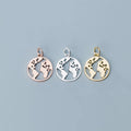 14.5mm Shiny Gold World Map Pendant 925 Sterling Silver Traveler Earth Charm for Jewelry Making Supplies