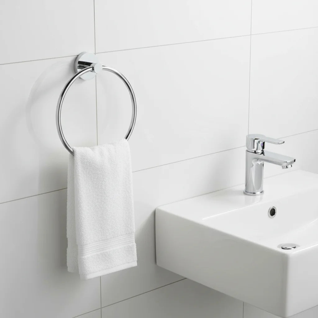 Modern Chrome Brushed Zinc Alloy & Stainless Steel Eco-Friendly Wall-mounted Round Towel Ring for Hotel's Bathroom Design