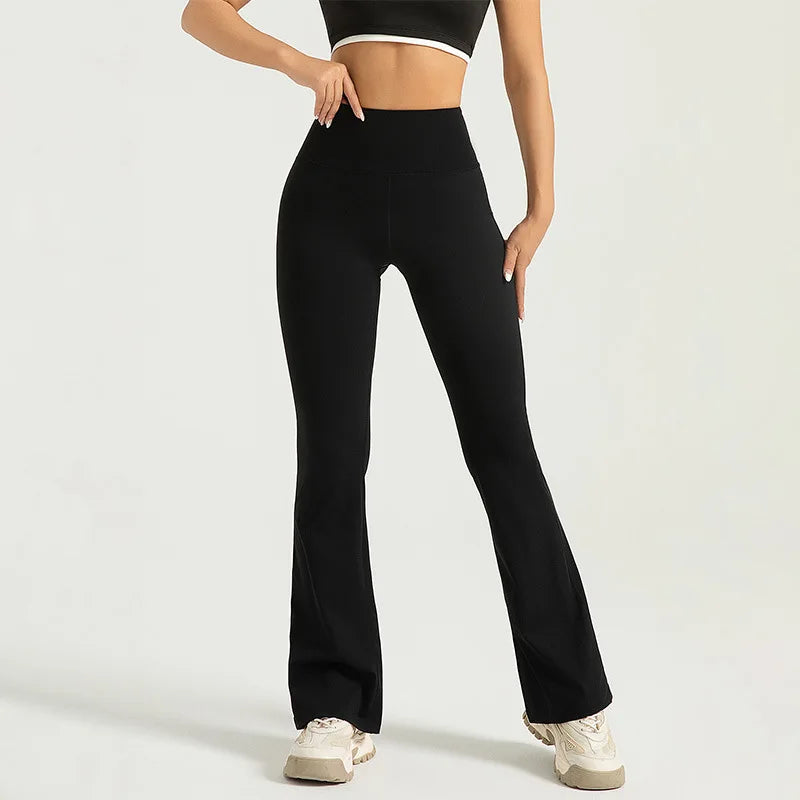 Wholesale Summer Yoga Pilates Exercise Fitness Pants Four-Way Stretch High Waist Butt Lift Flared Leggings Elastic Waist Solid