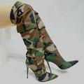 Pocket Boots Ladies Flat Sandal Pointed Toe Canvas Zip Knee-High Autumn Winter Over-the-Knee Wide Calf Lightweight Fashion Trend