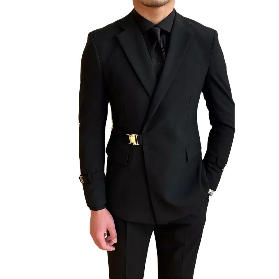 S-6XL High-quality Factory  Men 2023 Fall Fashion Black Suit Wedding Banquet Suit Personality Trend Latest Coat Pant Design