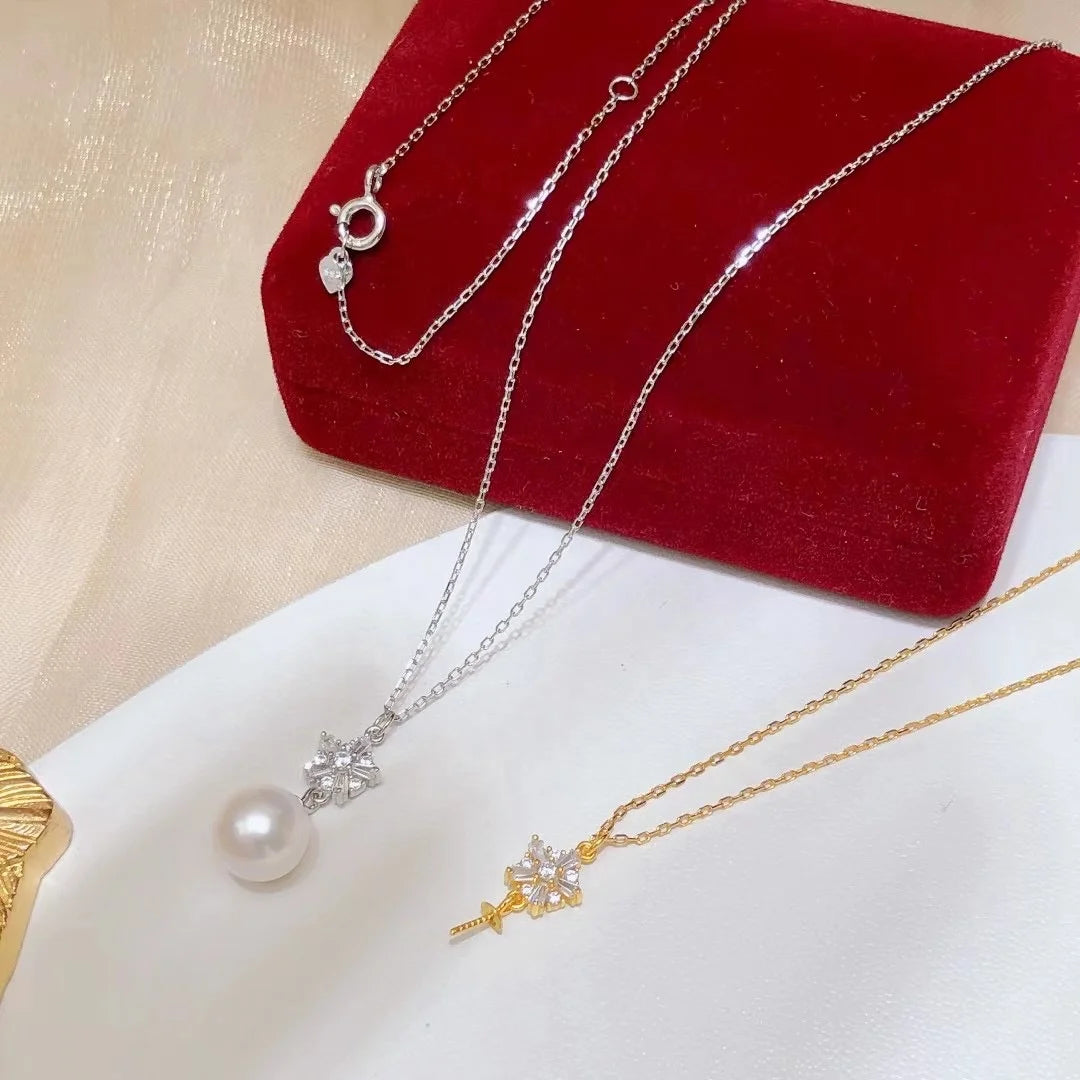 N257 8-9mm DIY Natural  Freshwater Pearl Charm Pendant Necklace Chain Accessory 925 Sterling Silver Jewelry for Women