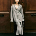 Enyami Long Sleeve Top Loose Button Oversized V-neck Blouse Cardigan and Lady 2 Piece Women Skirt Set